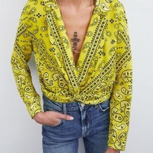 Zara Yellow/Green cropped bandanna top
